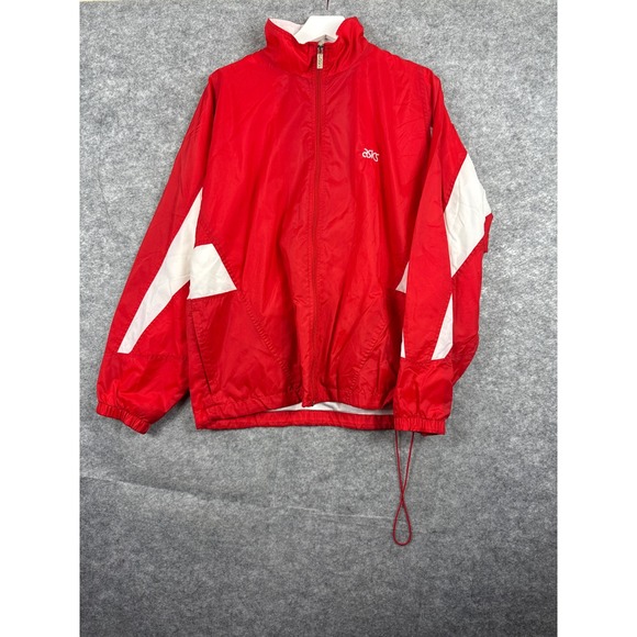 Asics Other - Vintage Asics Windbreaker Jacket Red White Colorblock Full Zip Men L Vented Back
